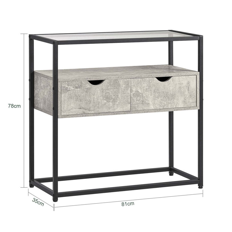 Annam 81cm Glass Top Console Table, Black/Grey