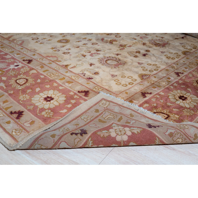 Red and Beige Hand-Knotted Wool Rectangular Area Rug