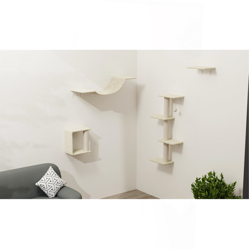 Meuble mural moderne pour chat - 4 pièces, Beige