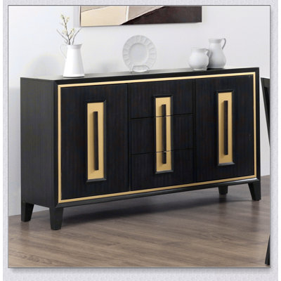 Espresso Server With Storage Drawers, And Gold Accent Trim For Elegant Dining Room Furniture
