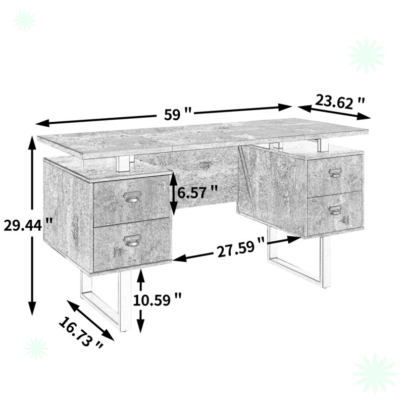 Solid Wood Top Metal Base Computer Desk