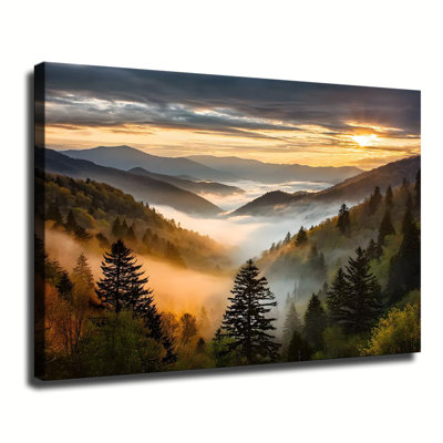 Great Smoky Mountains Sunrise Canvas Wall Art Framed Ready to Hang Living Room Bedroom Home Decor
