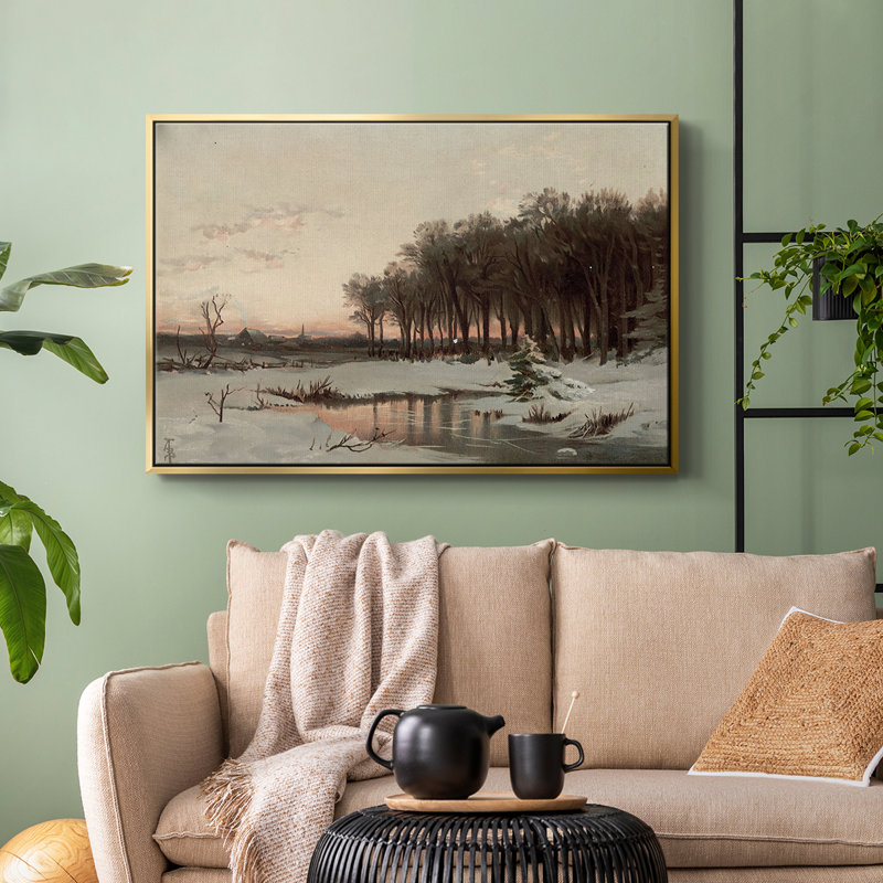 Paysage rétro - CCLXIX, Toile avec cadre flottant or, H 17 po x l 25 po x P 2 po