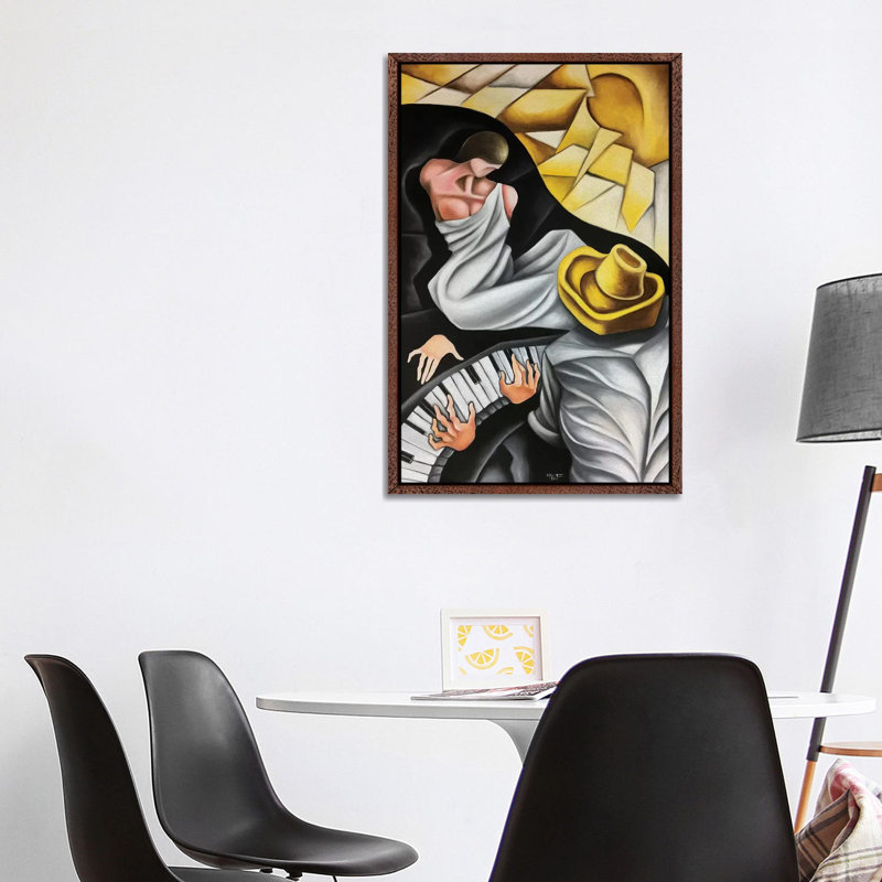 The Muse Of The Pianist by Dixie Miguez - Painting on Canvas, 101.6cm H x 66.04cm W x 3.81cm D, Classic Brown Wood Framed