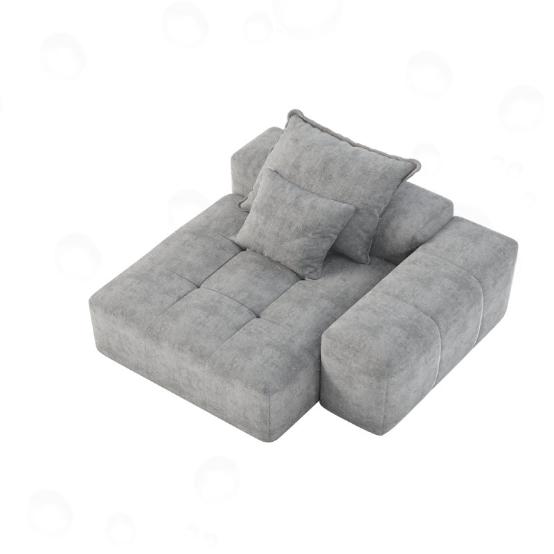 Modern Chenille Sofa with 2 Pillows, Gray