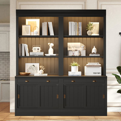 83.4" Tall Led Bookshelf With Drawer & Open Shelves