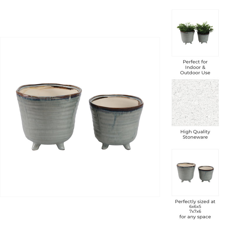 Sagebrook Home Unique Footed Planters, Ivory, 2-Pieces, Blue