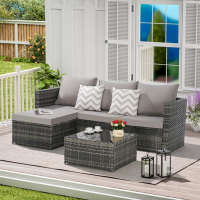 Ensemble de meubles de patio 2 pièces, ensemble modulaire tissé en forme de L avec repose-pieds et table de détente amovible, idéal pour la détente dans la cour et la piscine