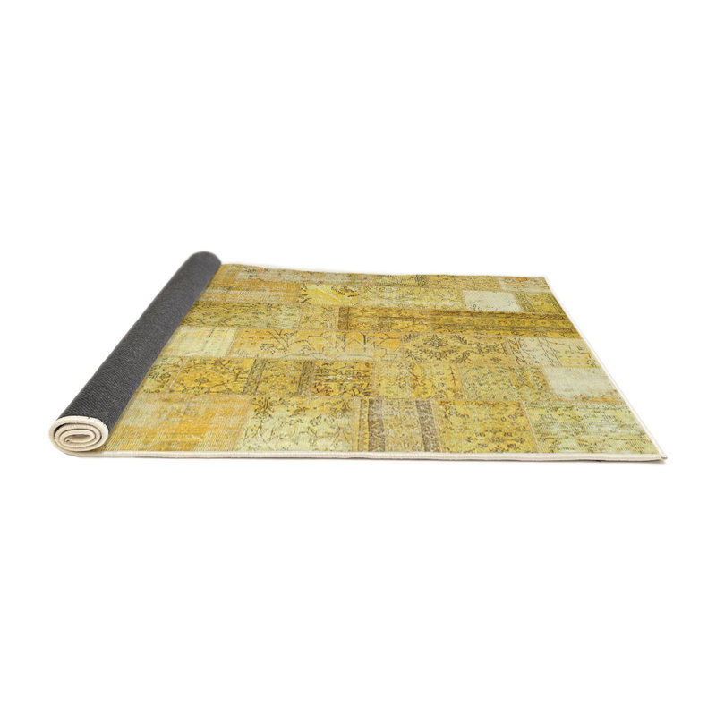 Tapis jaune/gris contemporain, Rond 6 pi