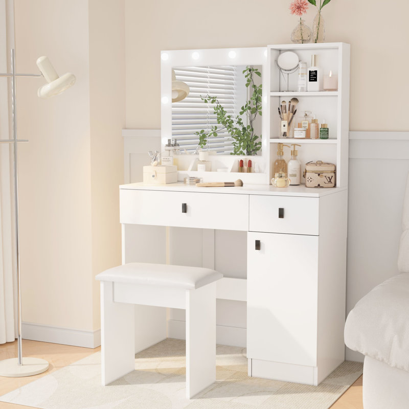 Meuble-lavabo pour chambre à coucher avec lumières et miroir - Blanc
