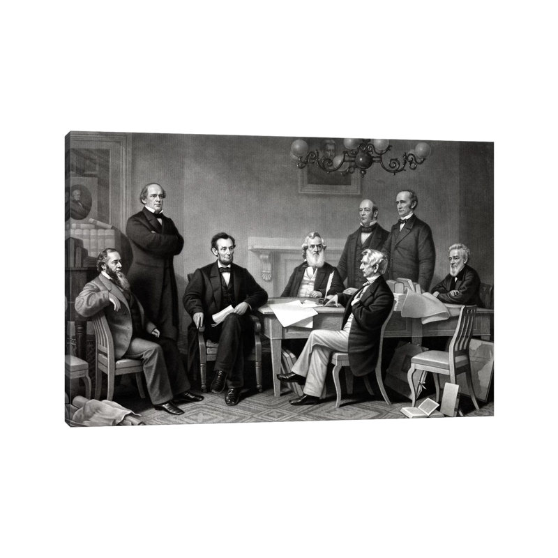 Restored Picture Of President Lincoln Reading The Emancipation Proclamation To His Cabinet by Stocktrek Images - Wrapped Canvas Gallery-Wrapped Canvas Giclée