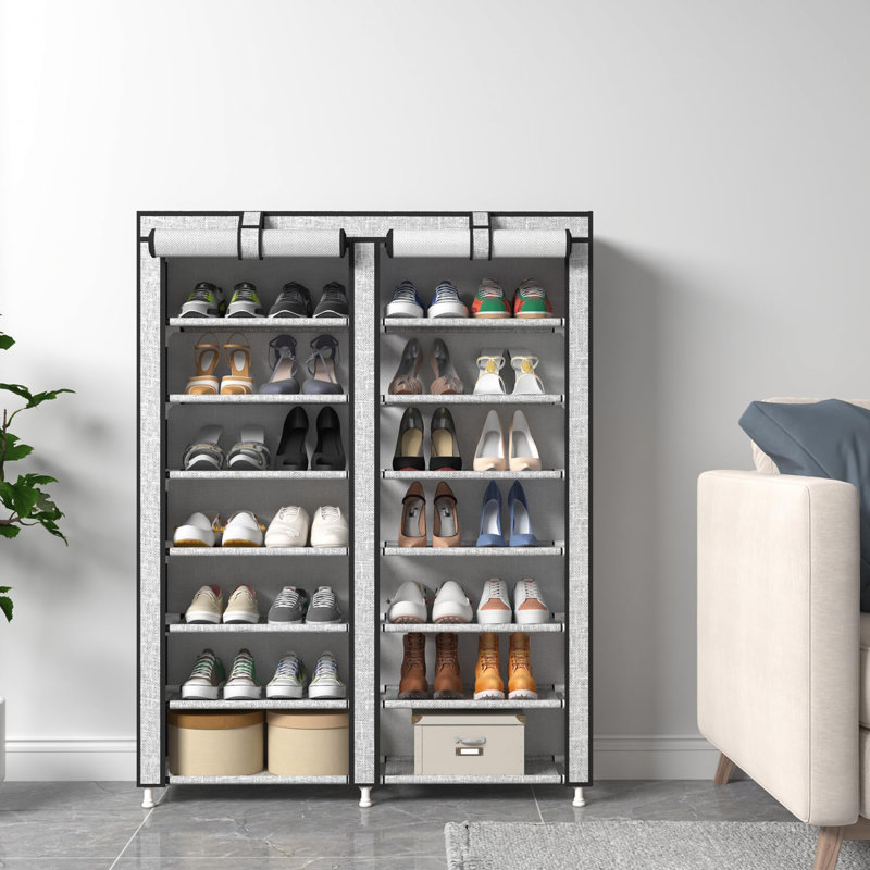 Range-chaussures à 7 niveaux avec housse anti-poussière, Gris cendre
