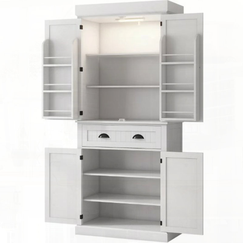 Armoire de cuisine de style nordique avec lumières DEL, Blanc