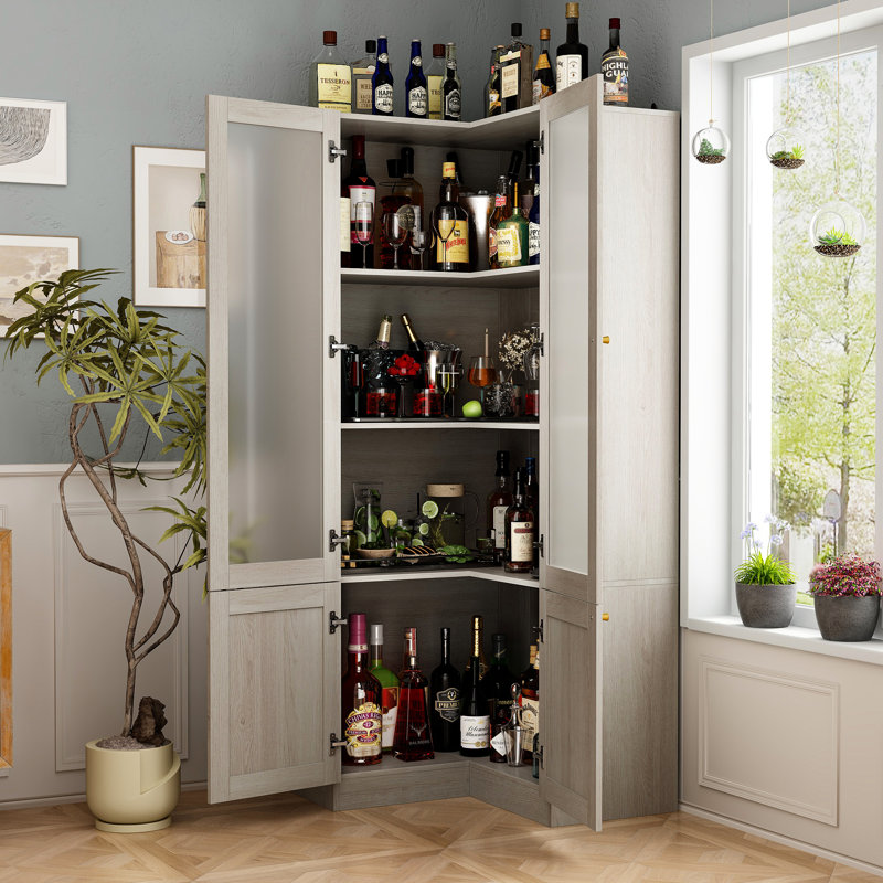 Bar à vin d'angle avec porte en verre givré