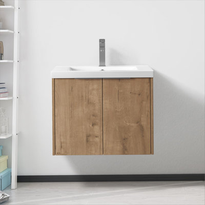 Armoire de salle de bain avec lavabo, portes à fermeture en douceur, fixation flottante, 24 po pour petite salle de bain