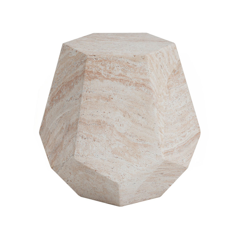 Outdoor/Indoor Lightweight Concrete Side Table/Hexagonal Round Travertine Accent Table