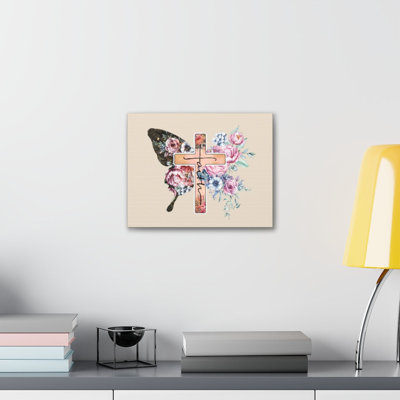 «Faith Cross Pastel Flower», art textuel sur toile tendue