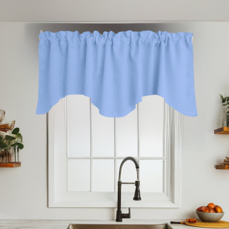 Cantonnière festonnée en popeline unie, Bleu clair