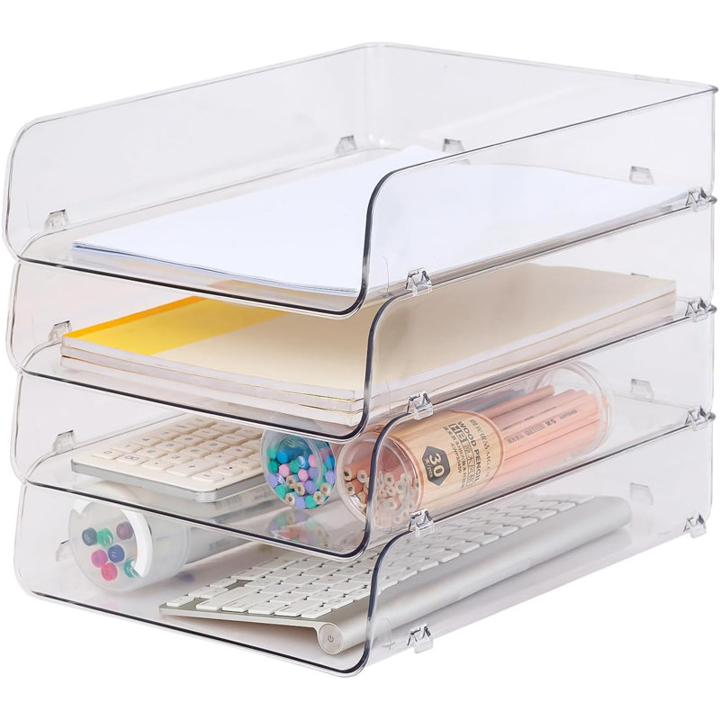 4-pack Clear Stackable Paper Trays