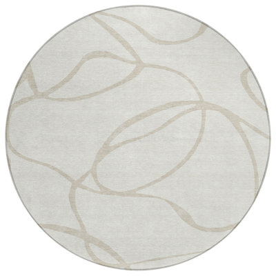Tapis intérieur rond lavable abstrait ivoire et beige HomeRoots 8 pi