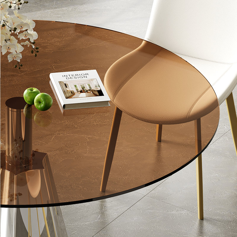 Table de salle à manger compacte de 35 po, plateau en verre noir moderne Mid-Century et base évasée argentée pour la cuisine, le salon et le thé
