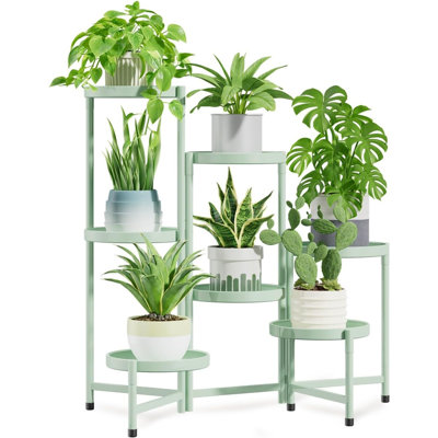 Support pour plante à 7 niveaux avec plateau de 10 pouces de largeur, support à fleurs en métal pliable et portable, applicable dans le salon, le patio et le porche