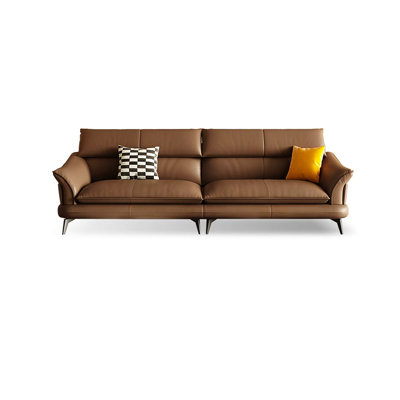 Top Grain Genuine Leather Match Sofa, Modern Brown Split Leather Upholstered Couch with Metal Tapered Legs for Living Room