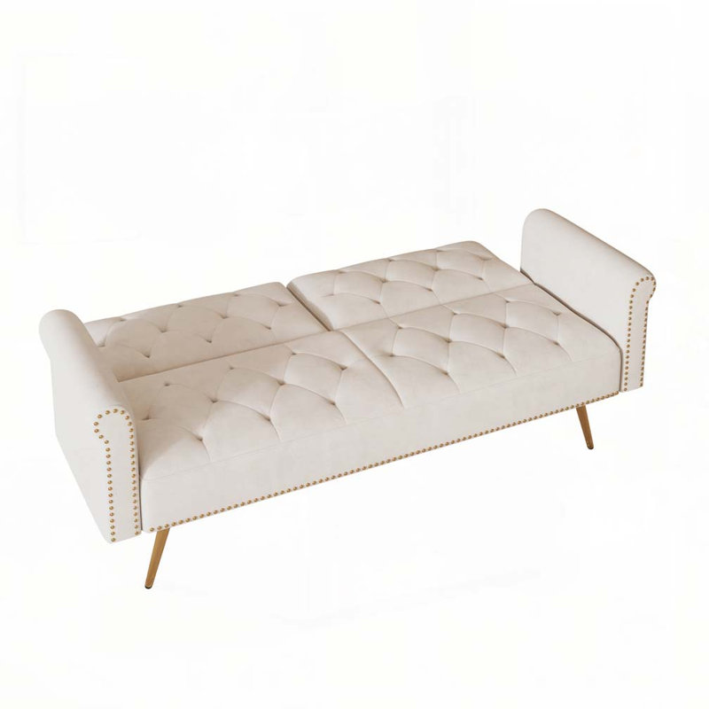 Canapé-lit réglable en velours, Beige