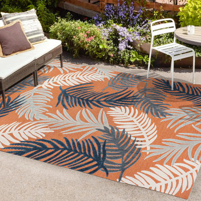 Kleon High-Low Tropical Palm Orange/Navy/Ivory Indoor/Outdoor Rug