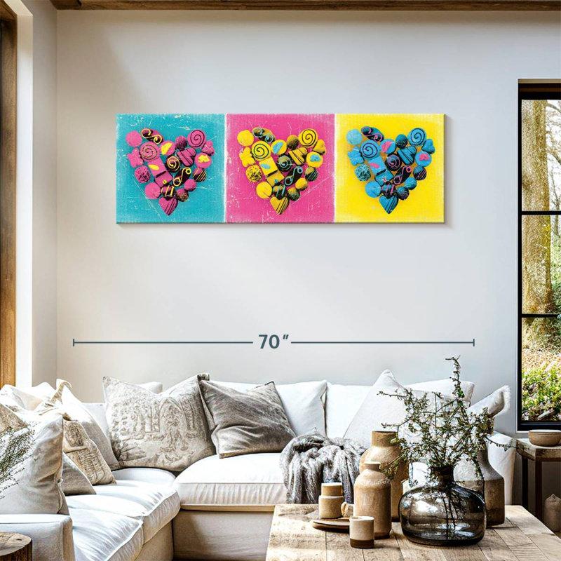 " Pastel Heart Chocolates " Print, 18" H x 54" W x 1.25" D
