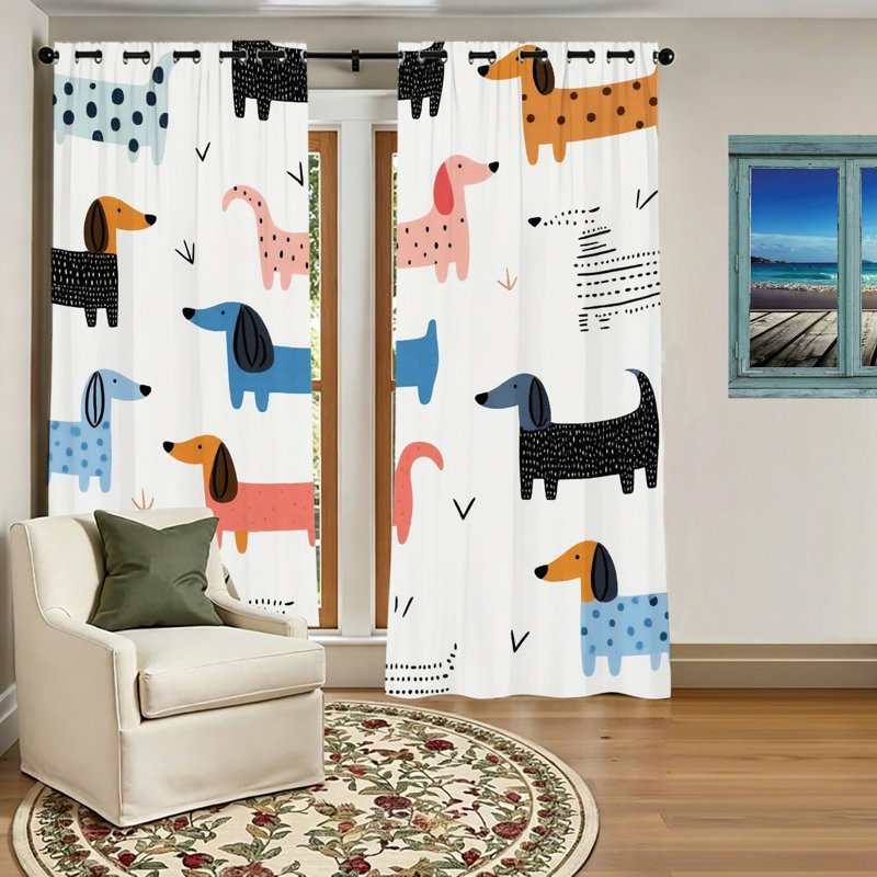 2 pièces mignon rideaux occultant à motif de chien, rideaux de fenêtre décoratifs, panneaux pour le salon, la chambre, la cuisine, la décoration intérieure
