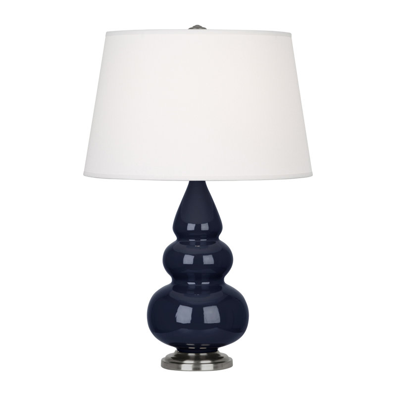 Small Triple Gourd Ceramic Table Lamp, Midnight Blue/Antique Silver, Antique Silver