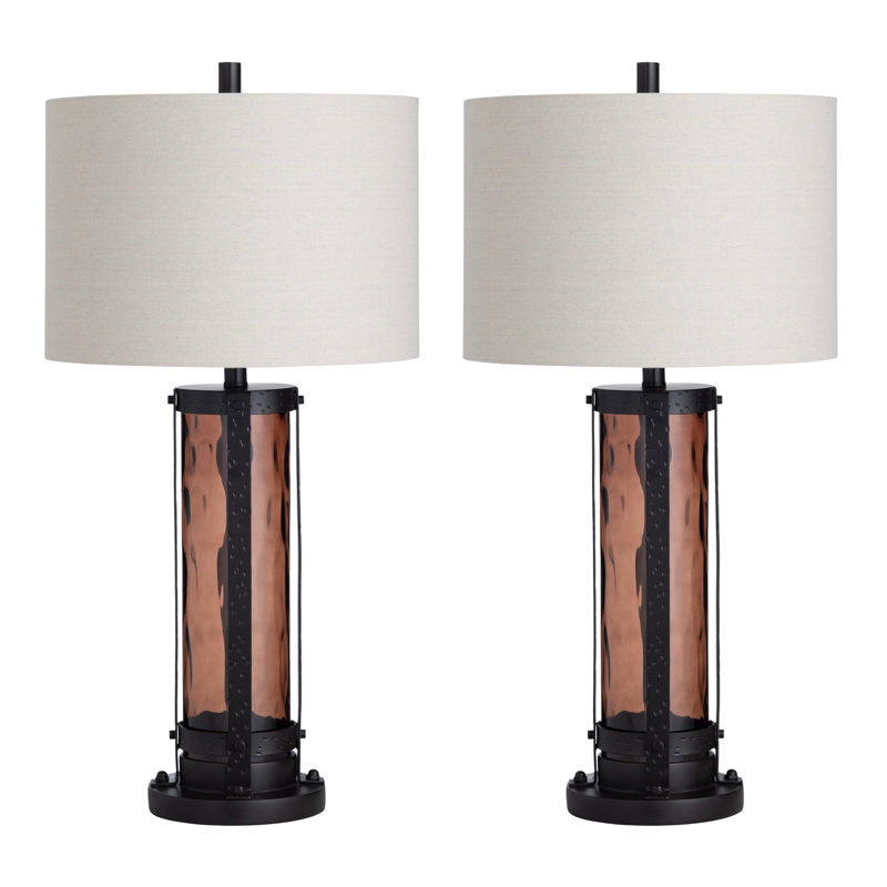 Set Of 2 Crass & Metal Table Lamp With Nighlight And Linen Shade