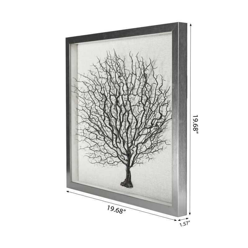 Silver Tree Roots Shadow Box Wall Décor with Resin and Glass Frame
