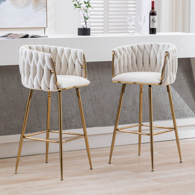 Swivel Upholstered Bar Stools Velvet Counter Stools with Metal Frame (Set of 2)