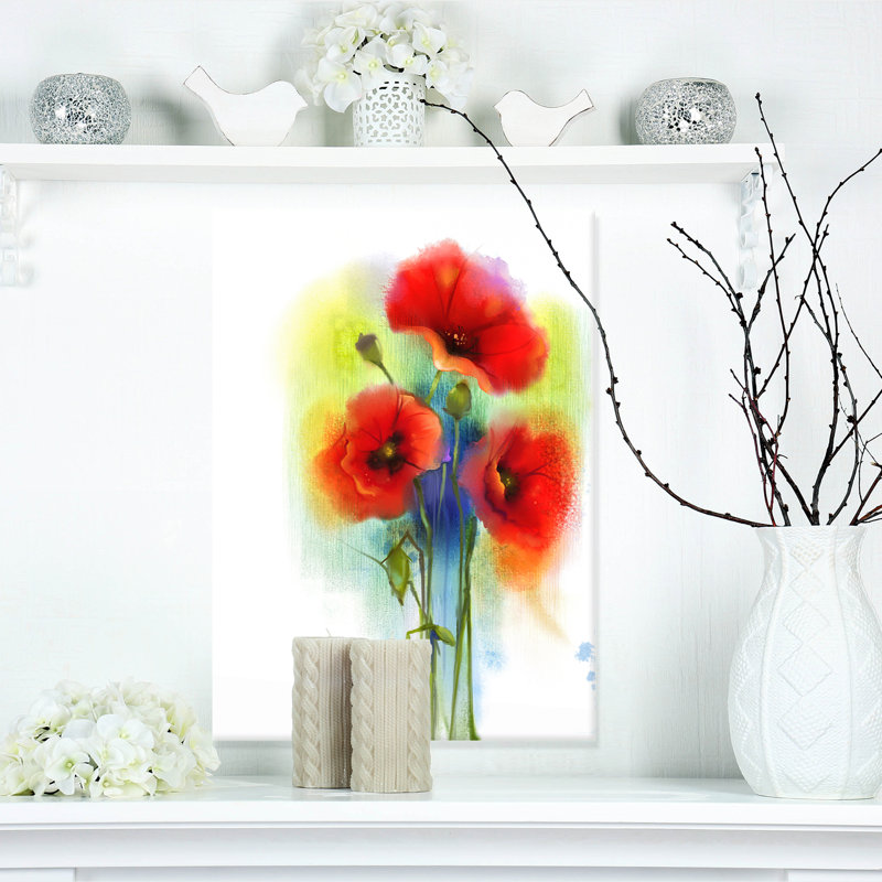 Ensemble de fleurs de couleur rouge vif, reproduction de grande fleur paiting sur toile tendue, H 20 po x l 12 po x P 1po