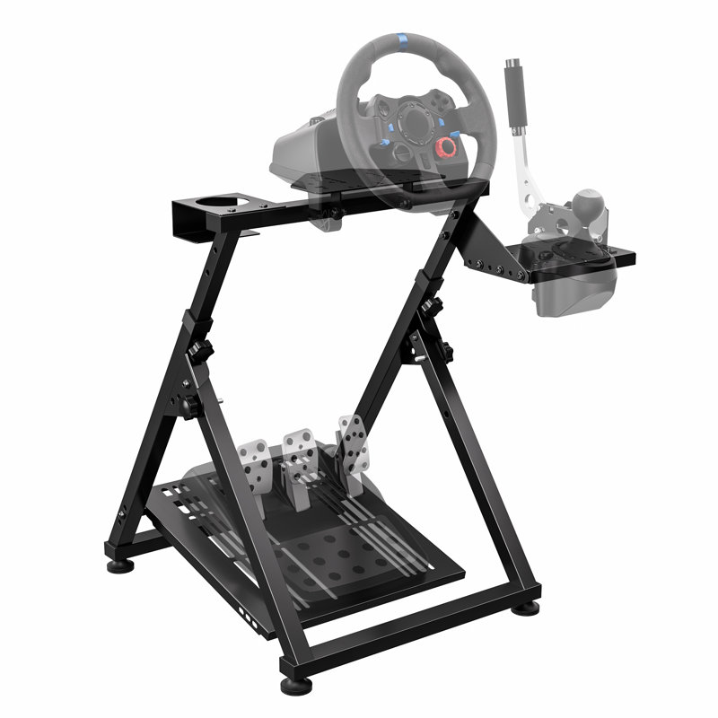High Compatible Racing Wheel Stand Fits Handbrake, 29 Holes Wheel Panel & 26 Holes Shifter Panel, Foldable Sim Steering Racing Stand, Widely Height Adjustable And Cup Holder