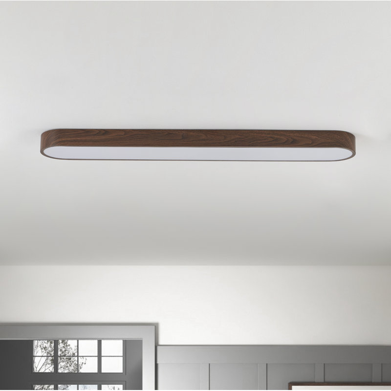 1-Walnut colored dimmable LED Flush mount light, 1.97" H x 37.4" W x 37.4" D, Dark Brown, White