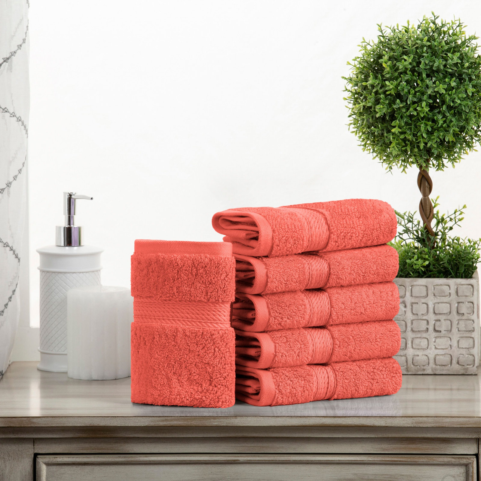 Egyptian Cotton Washcloth Set, Coral