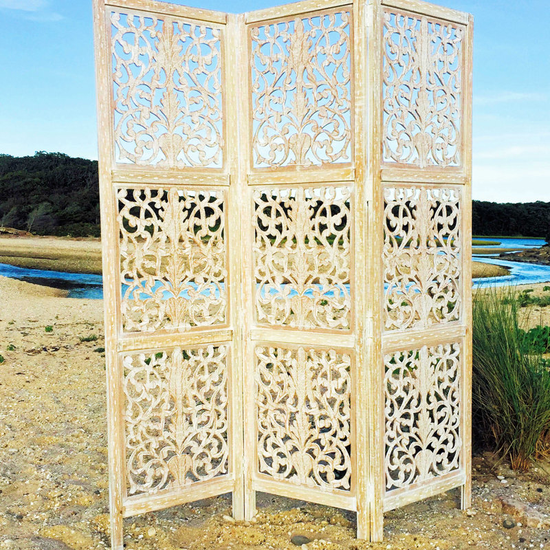 World Menagerie Mao 59.1'' W x 71.7'' H 3 - Panel Solid Wood Folding Room Divider