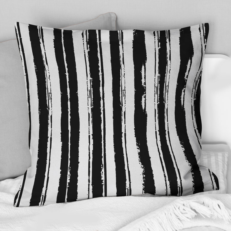 Coussin décoratif noir à fines rayures noir I, H 16 po x l 16 po