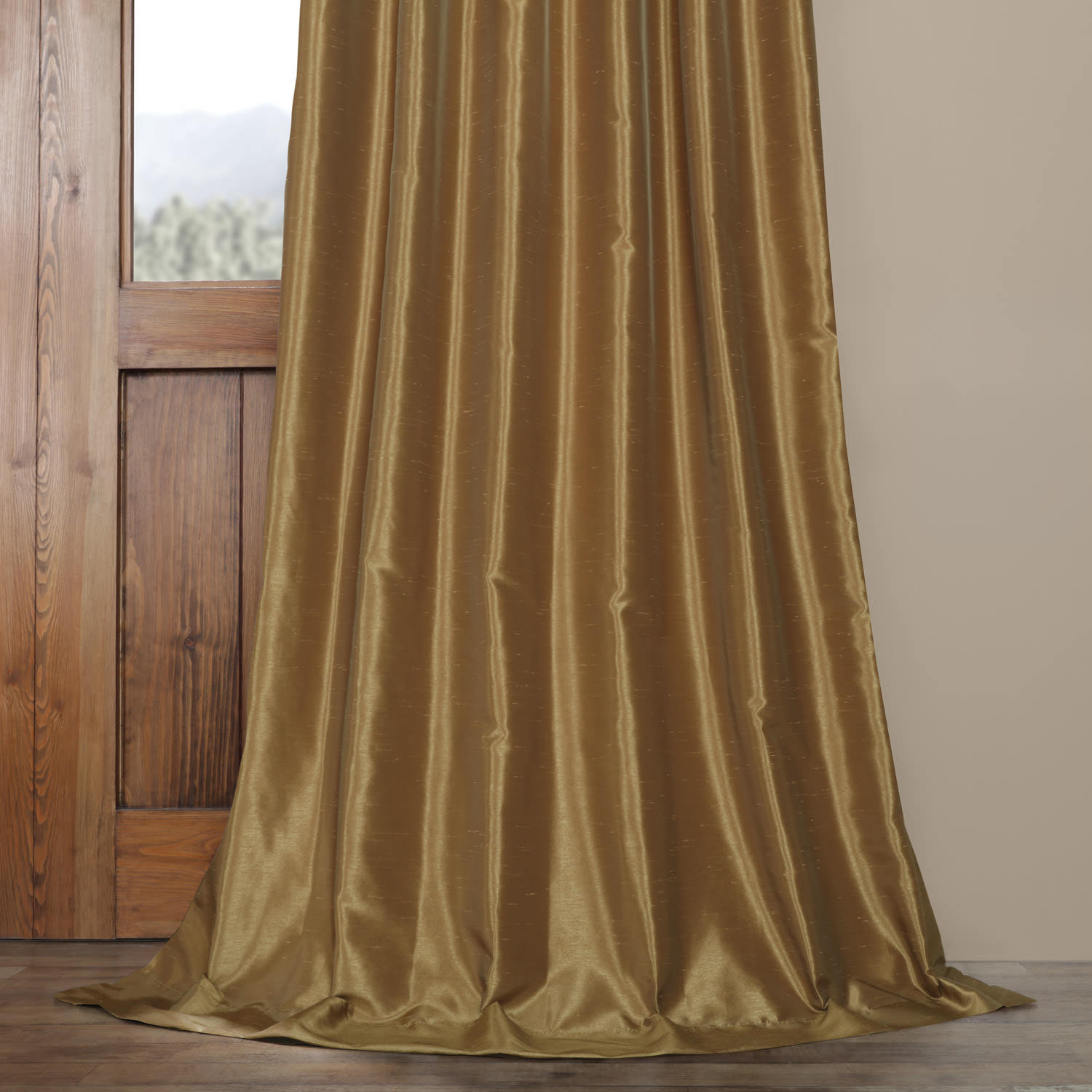 Rayne Room Darkening Faux Silk Curtain Panel, Flax Gold, 50" W x 84" L