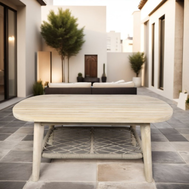 Table basse ovale d'extérieur en bois d'acacia