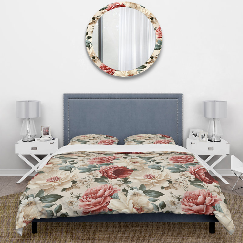 Ensemble de housse de couette Antique Floral, Housse de couette simple + 1 taie décorative stan