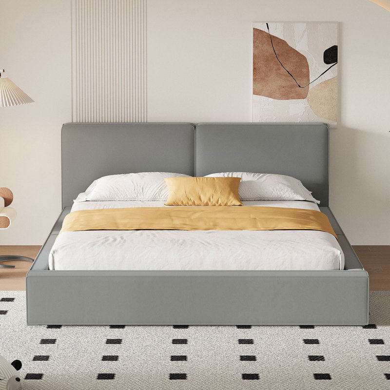 Lit plateforme tapissier avec lit en velours avec base solide, Gris