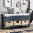 42" Wide Shoe Storage Bench with Cushion Entryway Bench with 3 Drawers and 3 Rattan Baskets-2063284104