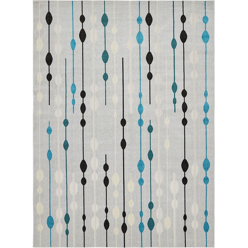 Tapis de véranda d'extérieur à pois gris, Rectangle 8 pi x 10 pi