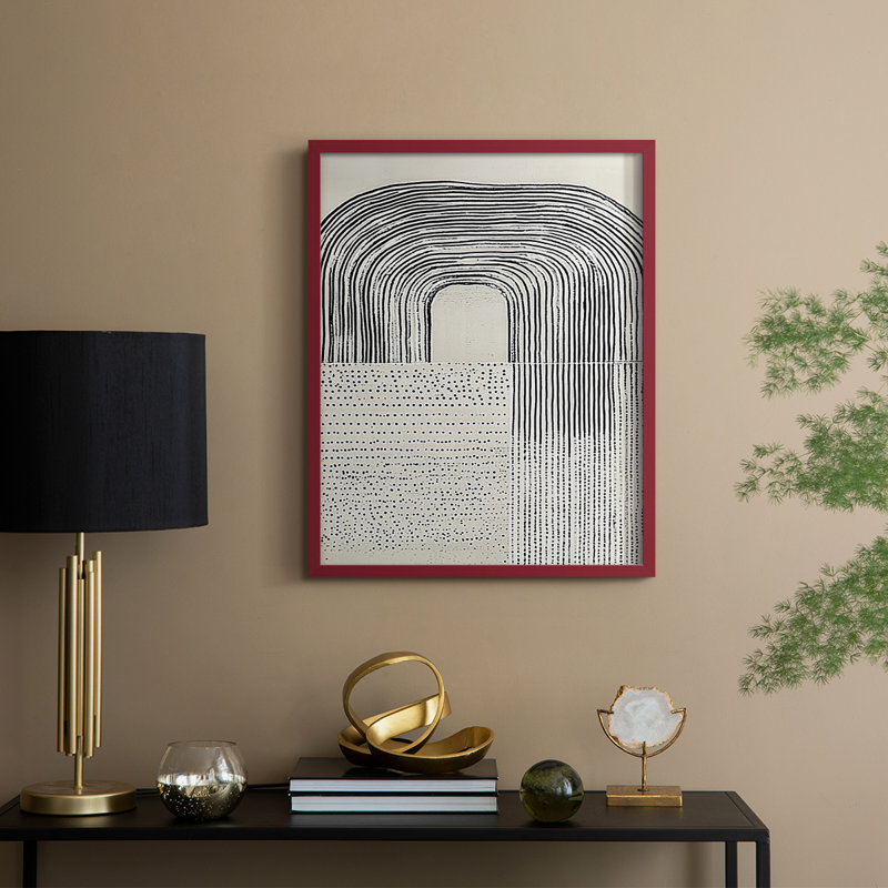 Impression abstraite encadrée CXCVII - prête à être accrochée - fabriquée aux États-Unis, Rouge, H 14 po x l 11 po