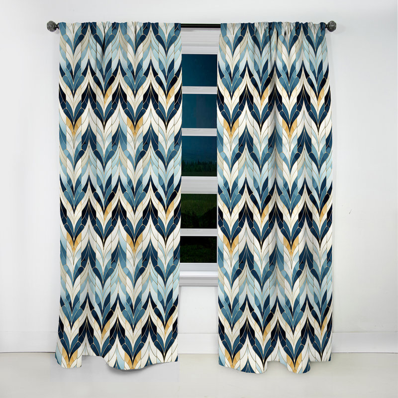 Carreaux bleu et blanc à chevrons Dreams II - Rideau occultant géométrique abstrait - 1 panneau, L 52 po x L 108 po