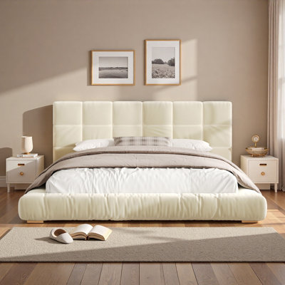 Low Profile Upholstered Platform Bed With Channel Tufted Headboard